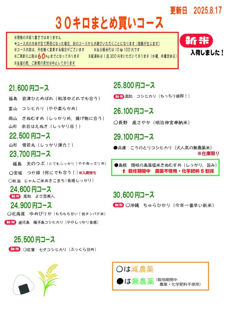 30㎏まとめ買いコース最新表
