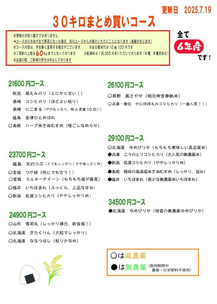30㎏まとめ買いコース最新表