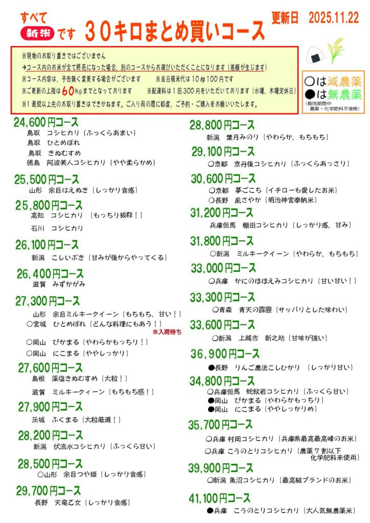 30㎏まとめ買いコース最新表