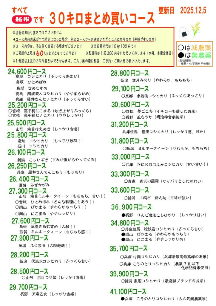 30㎏まとめ買いコース最新表
